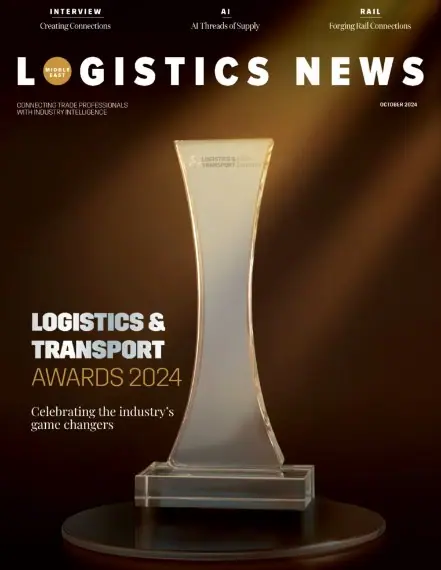 Logistics News Middle East October 2024 cover featuring a Logistics & Transport Awards 2024 trophy